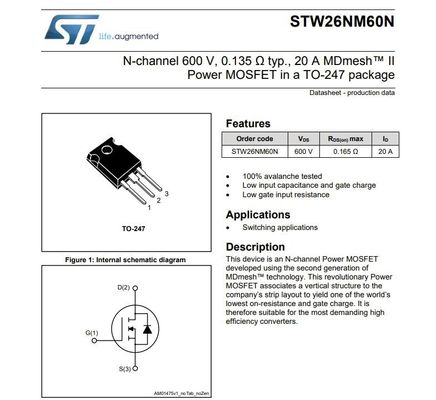 N-канал 600В, 0.065 Ω, 40A Мощность MOSFET в пакете TO-247 STW48N60DM2 Транзистор с эффектом поля